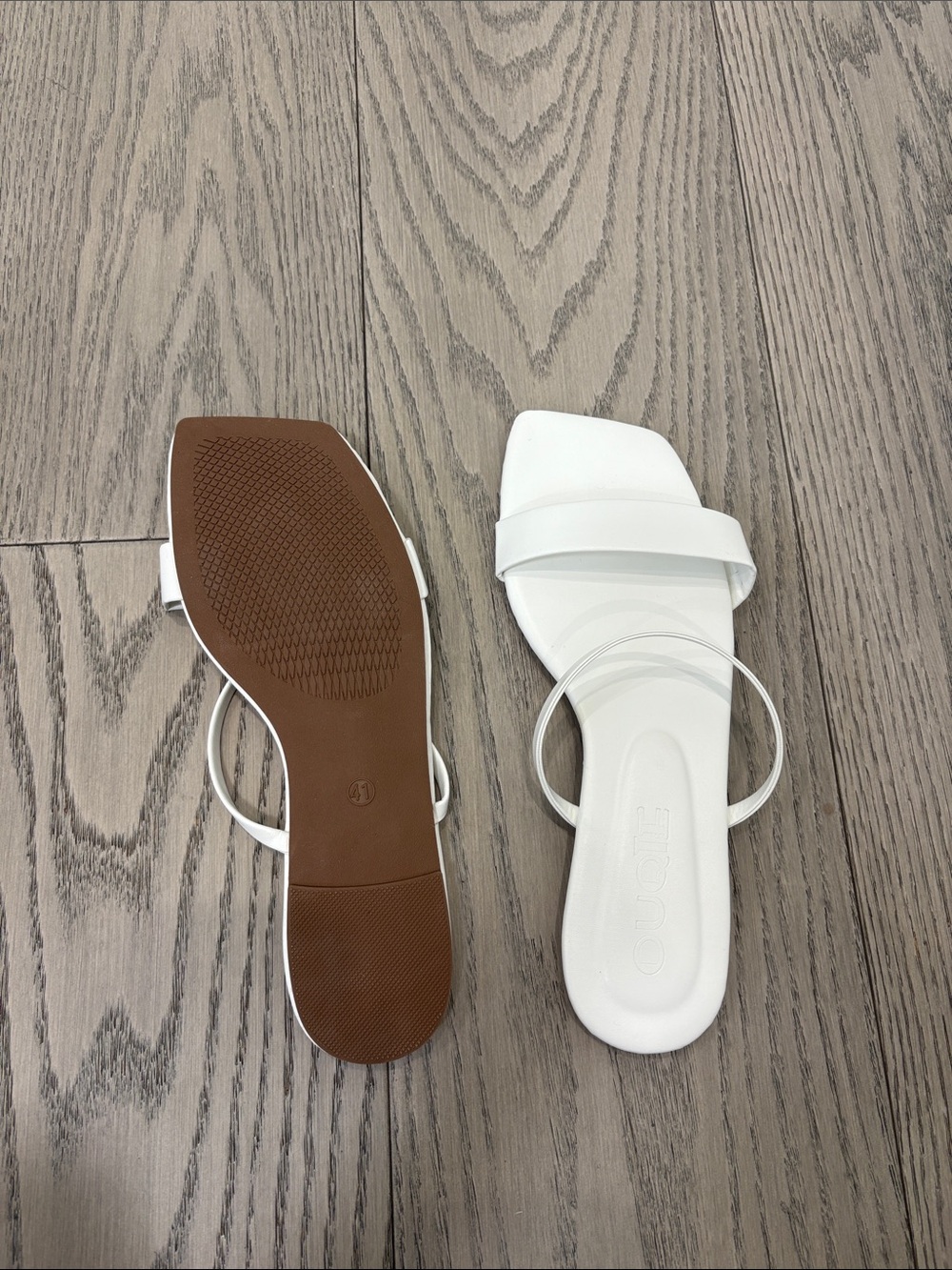 White Square-Toe Slide Sandals with Clear Ankle Strap - Picture 2 of 4